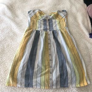 Women’s Yellow and Gray Strapless Striped Dress